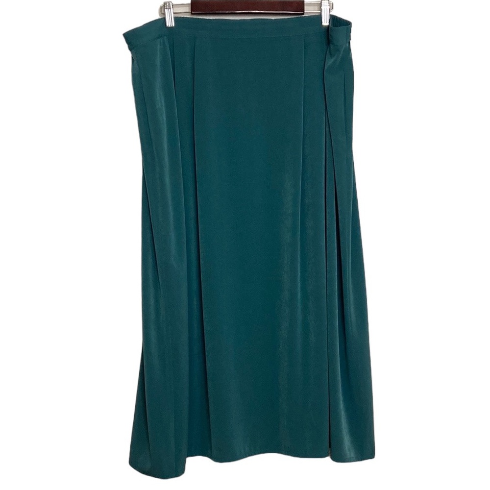 Vintage Tilley Skirt Womens XXL Green Faux Silk Pleated Maxi Long Flowy Travel